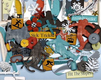 Fresh Powder Digital Scrapbook Skiing Snowboarding Kit