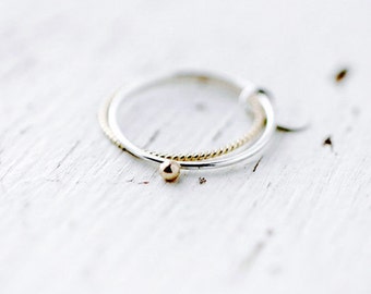 Toi et moi 14kt Rose or Yellow gold bead silver ring