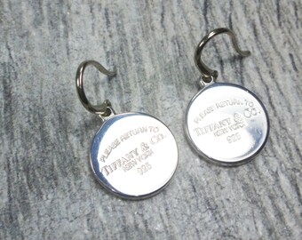 Vintage Sterling Silver Tiffany Tag Earrings Round Return to Tiffany Sterling Silver Earrings 925 Free Ship Tiffany & Co Earrings Dangle