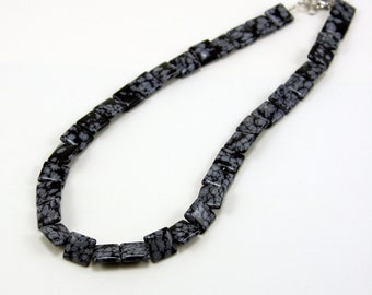 Gemstone Necklace Snowflake Obsidian Square Beads