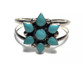 Fine Estate Sterling Silver Turquoise Mexican Cuff Bracelet