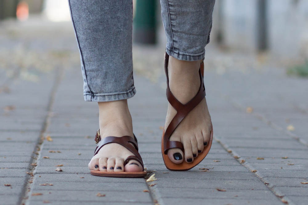 Brown Leather SandalsAsymmetric Sandals Summer Shoes Brown