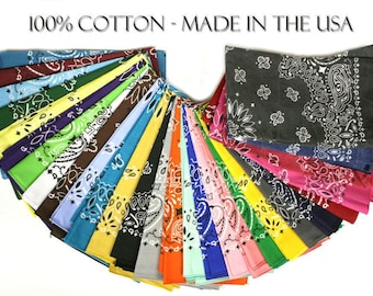 Made in the USA Bandanas - Paisely Random Assortment (12 pack) 100% Cotton 22" x 22"
