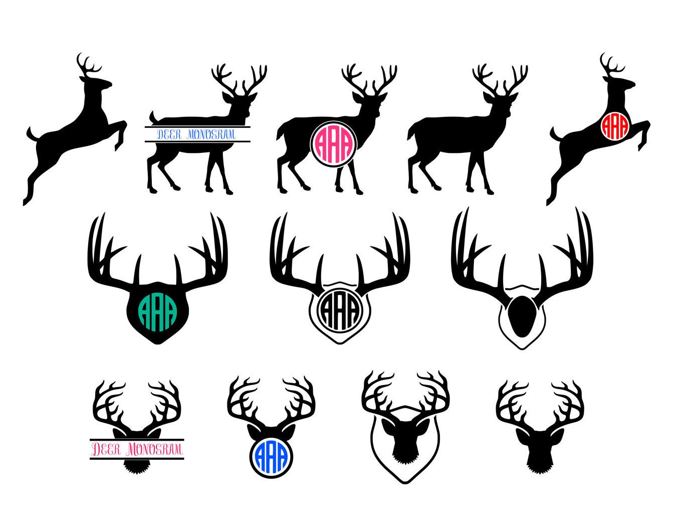 Download Deer monogram SVG Antler Clipart Vector Deer head skull