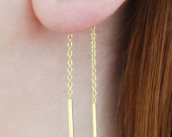 Gold Earrings, Threader Earrings, Chain Earrings, Drop Earrings, Edgy Earrings, 925 Earrings, Statement Earrings, Minimalist Earrings, SHORT
