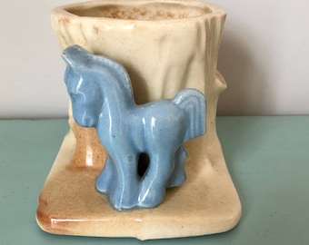 Blue Pony Horse and Tree Planter or Pencil Cup 1940s