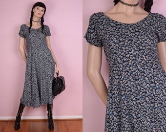 80s Floral Print Maxi Dress/ US 5-6/ 1980s