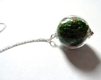 925 sterling silver pendant glass globe necklace with real green moss glass orb necklace
