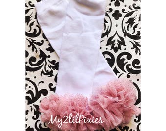 Vintage Pink and Gold LEG WARMERS, baby girl leg warmers, girls leg warmers, chiffon ruffle leg warmers, pink and gold leg warmers .