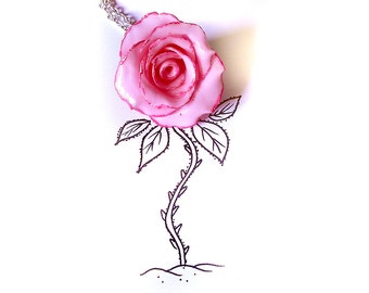Rose necklace, cold porcelain rose, cold porcelain necklace, pink rose necklace, pink necklace, nature necklace, flower necklace, romantic