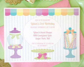 Candy shoppe invitation, sweet shop birthday, candy shop birthday party, girls birthday party, 1st birthday invitation, candy land party