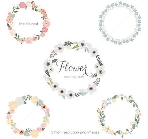 CLIP ART Flower Monograms for commercial and personal use