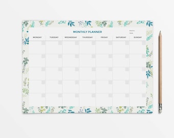 Desk planner, Student planner, Monthly planner, Undated planner calendar, PRINTABLE planner, A4 planner, Monthly planner pad, Deskpad