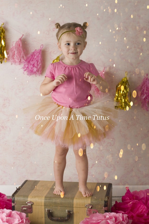 Pink Gold Tutu Little Girls Baby Size 3 6 9 12 18 24 Months