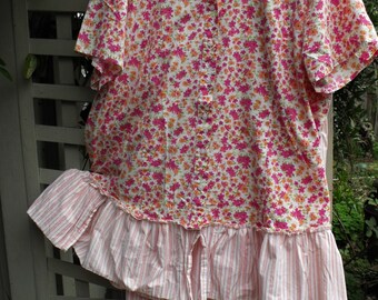 Bloomers and Tunic/ 2 piece Set/ Floral Top Stripe Bloomers/ Fancy Spring 2018/ Upcycled Plus Size/ Sheerfab Funwear/ Romantic Clothing/ 3X
