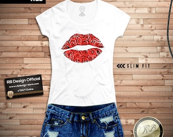 Womens Red Lips Shirt / Roses Lips tshirt / Womens Lips Tshirt / Lips Shirt / Womens Roses T shirt Ladies Roses Shirt Trendy lips tee MD291