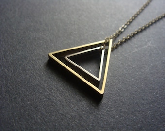 Silver Brass Triangle Necklace on Brass Chain - Minimalist Triangle Necklace