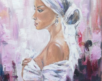 Lady in White,oil painting, oil on canvas
