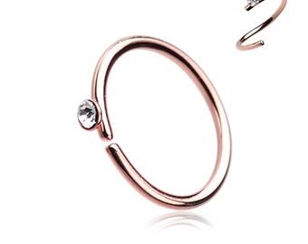 Rose Gold Gem Top Bendable Steel Nose Hoop