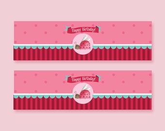 Woodland pink ladybug printable water bottle labels