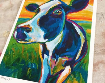 COW ART PRINT by Robert Phelps; Cow Art, farmhouse decor, Cow Print, Psychedelic, Psychedelic art, rustic decor, rustic home decor, wall art