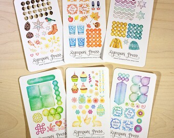 Sample Pack of Watercolor Planner Stickers (Inkwell Press, Erin Condren, Plum Paper, Fliofax, Kikki K)