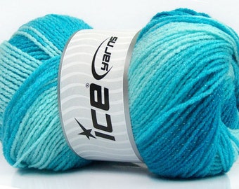 100 gr Magic Glitz 49327 Turquoise Blue Shades with Metallic Sparkle Self-Striping DK Yarn 393 yards