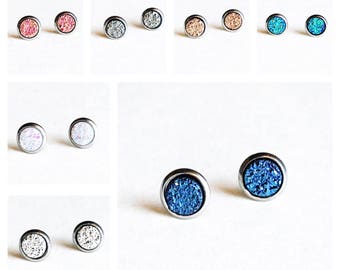 HYPOALLERGENIC EARRINGS Faux Druzy Earrings 6mm X-SMALL Stud Earrings Surgical Stainless Steel, Clothing Gift, women's gift, gift for her