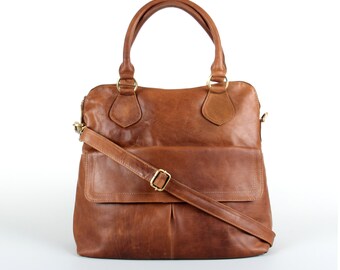Leather Handbag Tote Bag Purse, Tan