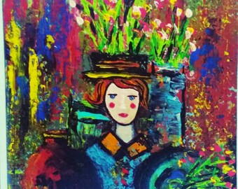 Acrylic mini painting/ original artwork/with black easel