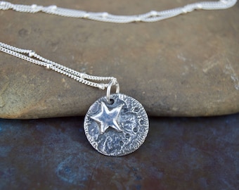 Shooting Star Sterling Silver Rustic Necklace . Rustic . Stamped