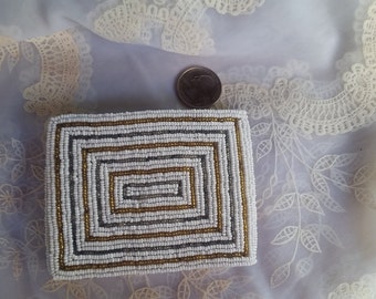 Beautiful Vintage Beaded wallet-white, gold and silver beads