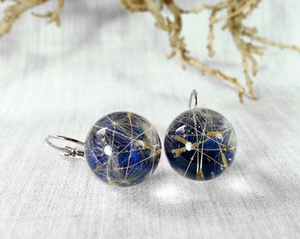 Dandelion Earrings, Dandelion Jewelry, Boho Jewelry, Gifts for Her, Resin Jewelry, Resin Earrings, Blue Earrings, Dandelion Seed