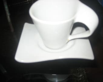 White Ceramic Wavy Espresso Cup and Saucer