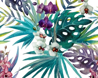Tropical Orchid Fabric - Cotton Woven, Swim, Bamboo, Knit, Terry, Fleece, Satin