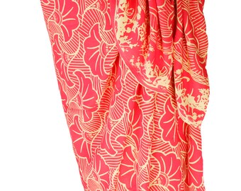 Sarong Pareo Wrap Skirt Womens Clothing Beach Sarong Coral & Cream Gingko Leaf Swimsuit Cover Up Beach Skirt Womens Swimwear - Batik Sarong