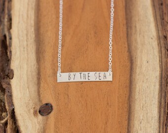 By the Sea Necklace, By the Sea Silver Bar Necklace, Sea Love Necklace, Beach Lover Necklace, Sterling Silver Bar Necklace