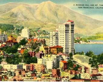 Russian Hill & Mt. Tamalpais San Francisco California Vintage Postcard (unused)