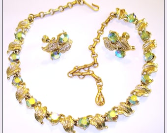 Vintage Designer 1940s Coro Rhinestone Necklace Matching Earrings Party Prom Swing Rockabilly Garden Party Mad Men Dress