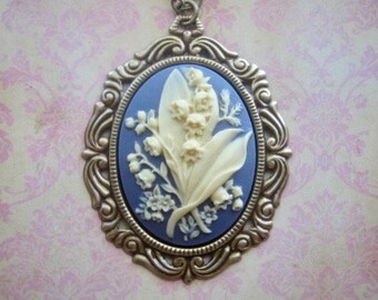 Cameo Necklace - Lily of the Valley Necklace - Lily of the Valley Jewelry - Mothers Day Jewelry - Victorian Jewelry - Romantic Jewelry