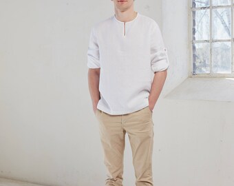 Linen shirt, Linen men's shirt, White linen shirt, Linen shirt men's, Linen summer shirt, Long sleeve linen shirt,Roll up sleeve linen shirt