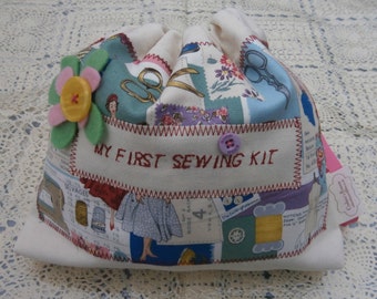 My first sewing kit / a fun starter set for crafty kids / in Vintage Montage/kids first sewing kit/starter set for sewing/needle-craft/