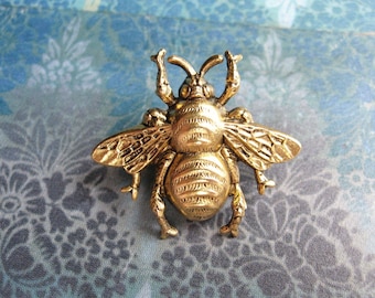 Bumble Bee - Antiqued Gold Plated Bumble Bee Brooch Lapel Pin or Tie Pin Tie Tack with Gift Box