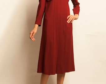 1960's couture bordeaux pleated day dress