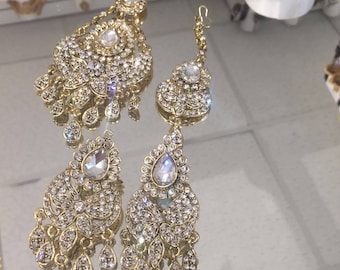 Indian gold and silver jummar, tikka set with matching earrings