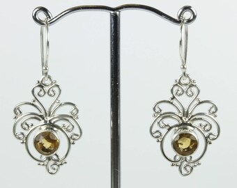 Boho Style Curled Sterling Silver Citrine Drop Earrings