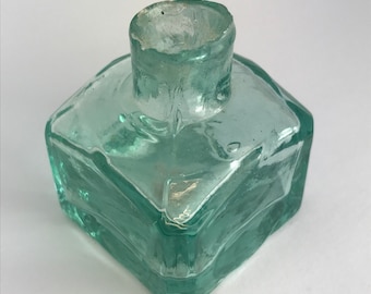 Lovely old Victorian ink aqua glass ink bottle