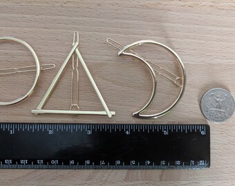 Hair Clip- Circle-Triangle or Moon - Hair Pin -Moon Circle Hairgrip Barrette