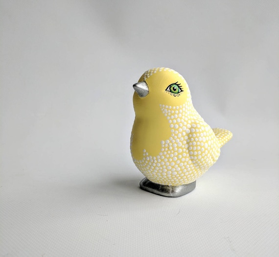 yellow and White Hand painted ceramic Bird painted bird spring birdies