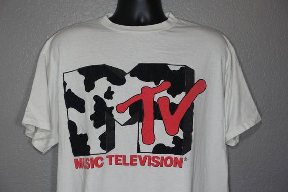90's RARE MTV Music Television - Cow Logo Original 90's Giant Brand Vintage T-Shirt